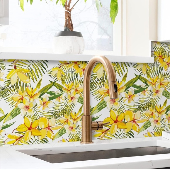 COPY3 - 24"x354" Yellow Floral Wallpaper Leaf Peel Stick Contact Removable Self - Picture 6 of 8